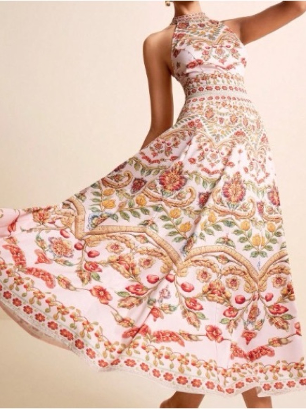 Floral Halter Midi Dress in White and Multicolor